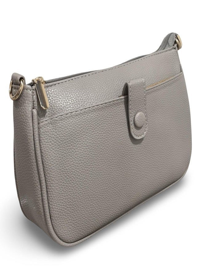 GLOSSY Crossbody Sling Bag for Women and Girls, with Detachable Straps, PU Material, Multiple Compartments and Pockets (Grey) - Image 1